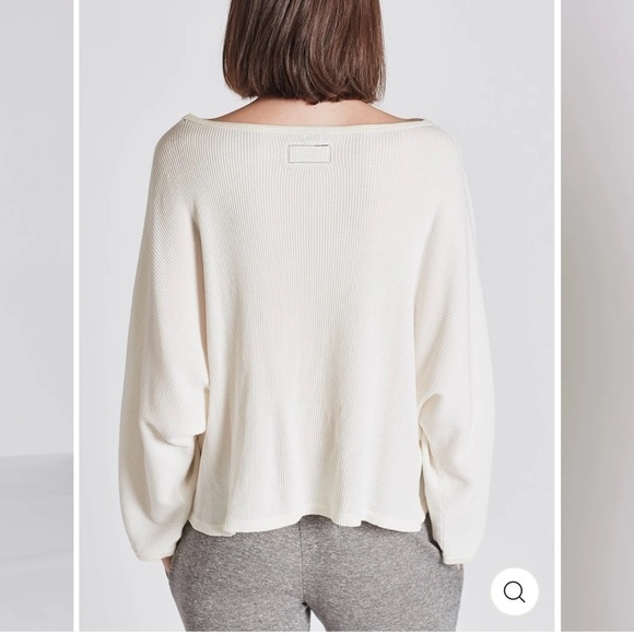 Current/Elliott White Waffle Knit Boat Neck Long Sleeve T Shirt 2 - Picture 2 of 10